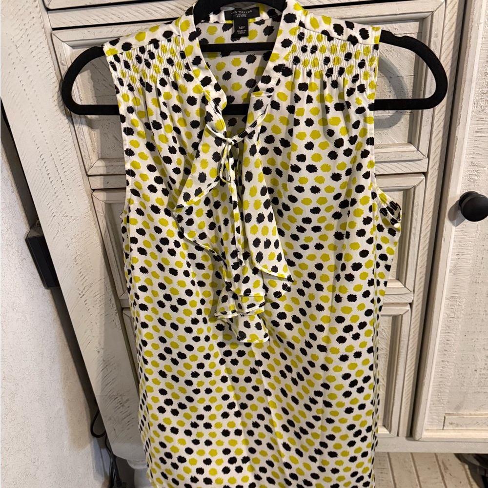 Ann Taylor Yellow and Black Polka Dot Blouse